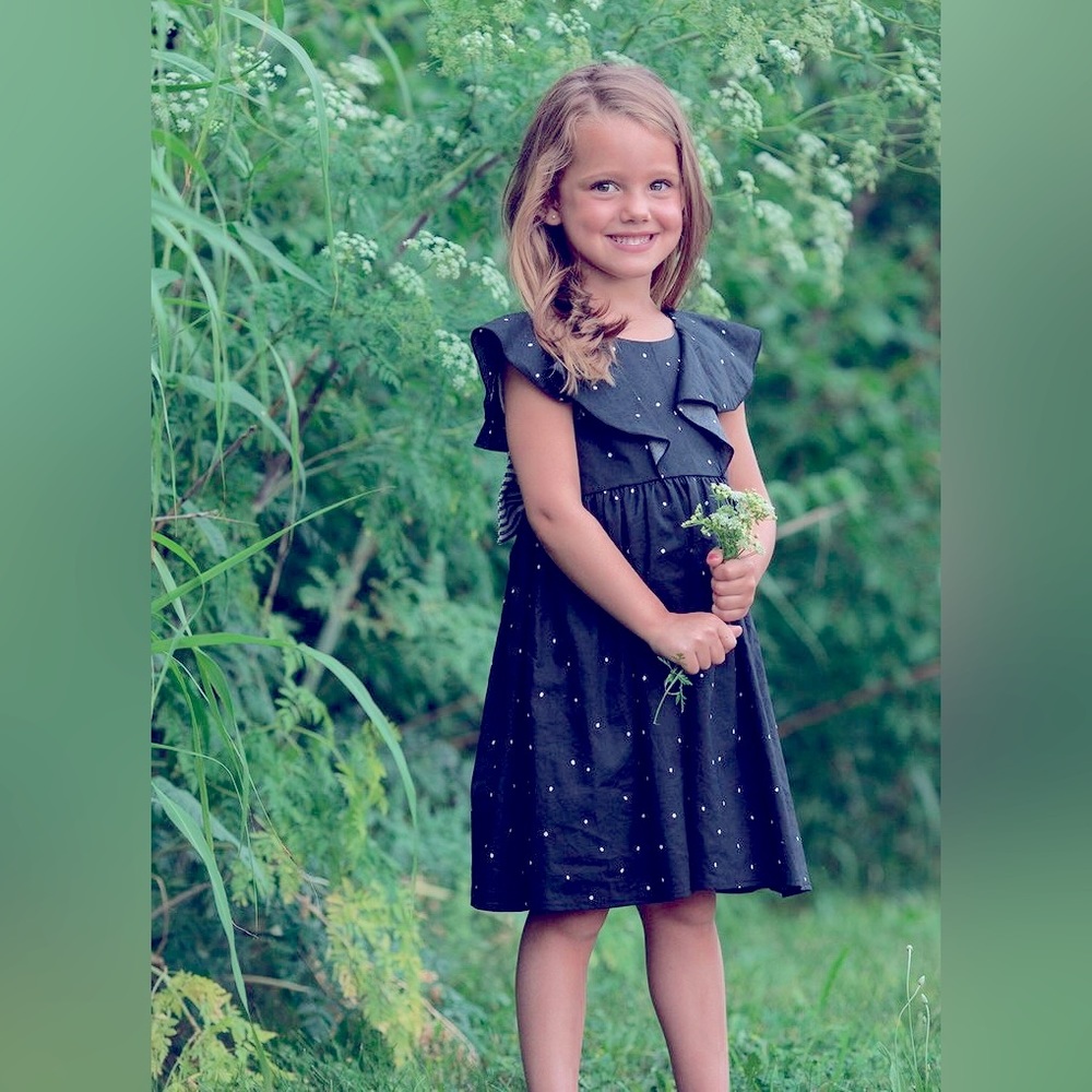 Mabel + Honey Girl’s Cloud Nine Dress in Black w/ White Pin Dots sz 8.